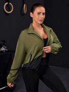 Hai âm Viền kéo ra Thả vai Dây kéo Windbreaker Jacket - Nhiều màu - Xem 6