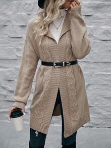 SHEIN LUNE Xoắn Dan Thả vai Áo len Duster - Lạc đà - Xem 4