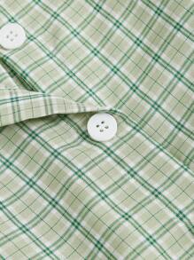 SHEIN MOD Plus Plaid Print Square Neck Puff Sleeve Dress - Mint Green - View 3