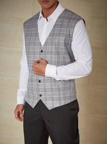 Manfinity Mode Men Plus Plaid Print Waistcoat Without Shirt - Grey - View 6
