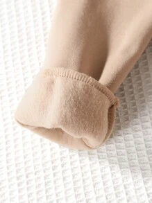 SHEIN 青少年女孩山和字母圖案加絨內裏套頭衫 - 卡其色 - 查看 5