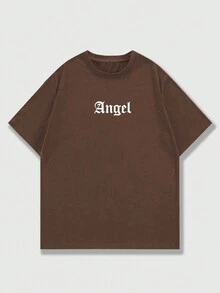 ROMWE MEN Goth 男士翅膀和字母圖案T恤 - 咖啡棕 - 查看 2