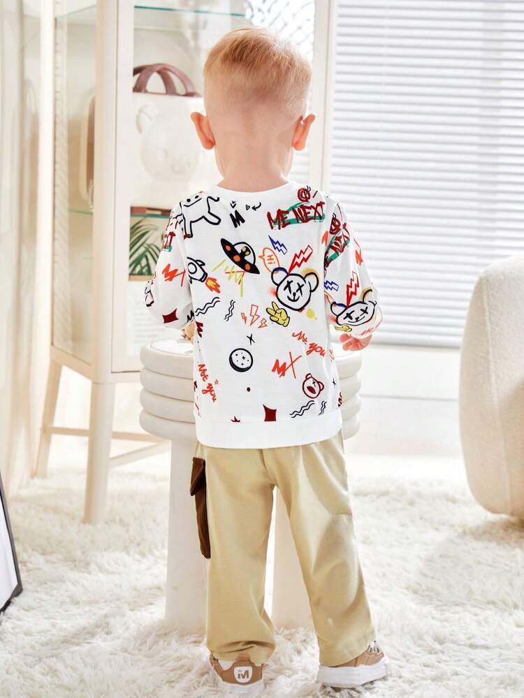 Baby Boy Bear Print Sweatshirt & Patched Pocket Pants