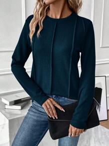 SHEIN LUNE 素色接縫細節T恤