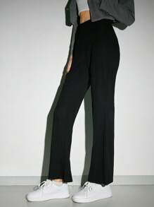 SHEIN EZwear High Waist Flare Leg Trousers - Black - View 4