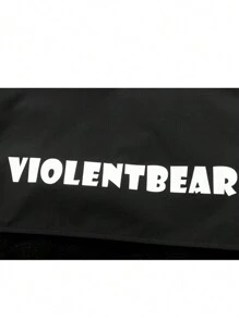 Men's Letter Printed Fleece Drawstring Hooded Padded Coat - Black - View 3