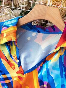 SHEIN LUNE Plus Allover Print Lantern Sleeve Blouse - Multicolor - View 5