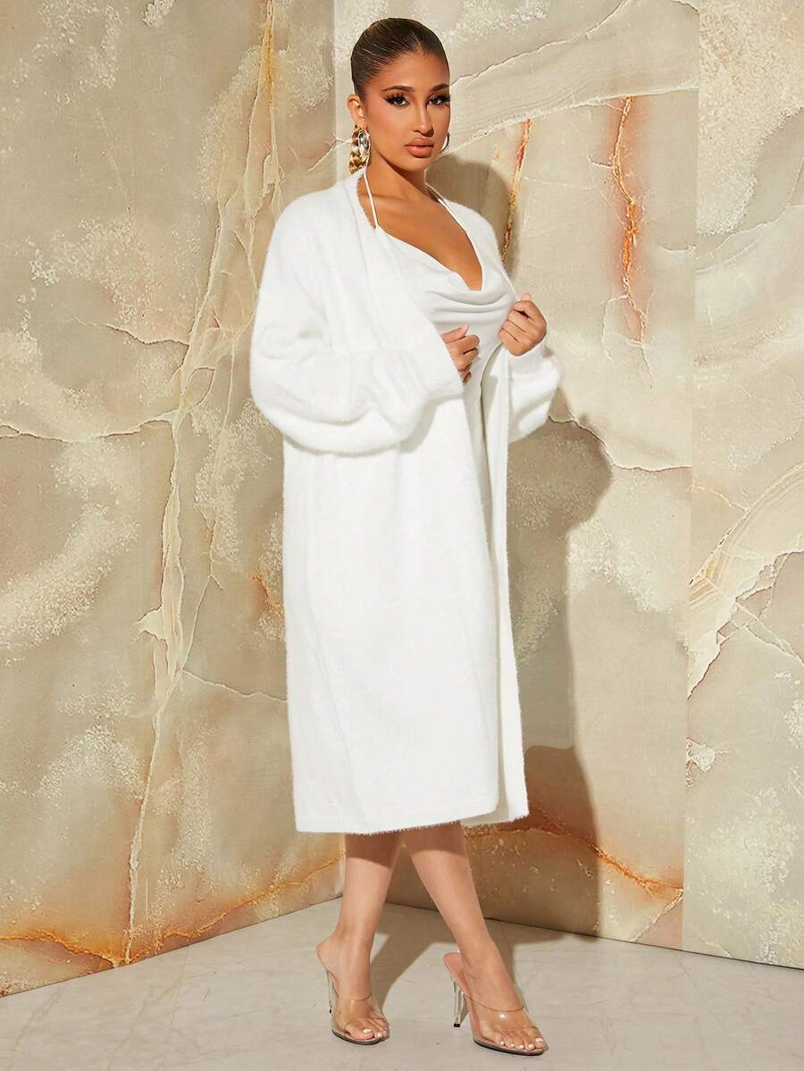 SHEIN SXY Thả vai Mở Mặt trước Áo nịt dài - trắng - Xem 1