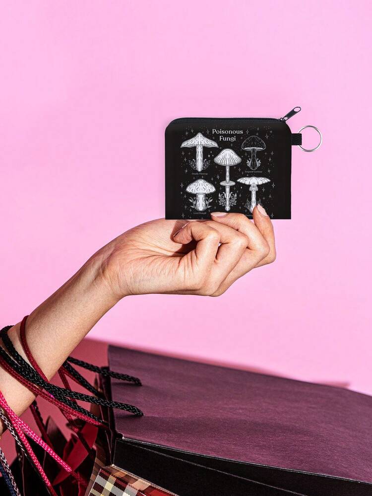 Mystic heart Fairycore Letter & Mushroom Print Coin Purse - Multicolor - View 3