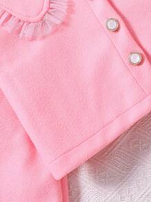 SHEIN Tween Girl Mesh Frill Trim Jacket & Pleated Dress - Pink - View 5