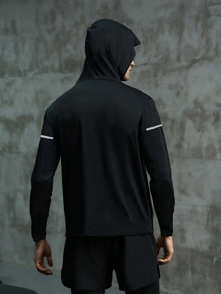 Men Letter Graphic Zip Up Hooded Sports Jacket Workout Tops Sports Jacket