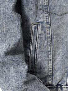 Chico adolescente Cazadora mezclilla con slogan con diseño de parche desgarro sin camiseta - Azul lavado medio - Ver 8