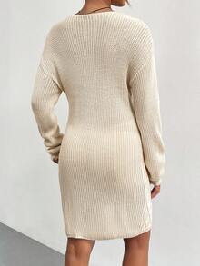 SHEIN LUNE Vestido de punto tejido de cable de hombros caídos - Albaricoque - Ver 2