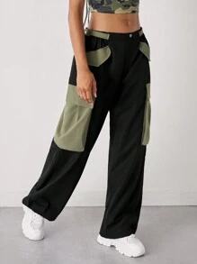SHEIN ICON Gorpcore Pantalones cargo talle bajo de color combinado con bolsillo con solapa - Multicolor - Ver 3
