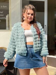 SHEIN MOD Plus Solid Fuzzy Jacket