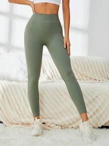 Liền mạch Thắt lưng rộng Quần Xà cạp thể thao Xà cạp tập luyện - Màu xanh Ô liu - Xem 6