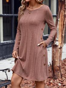 SHEIN LUNE Button Detail Hidden Pocket Tee Dress - Baby Pink - View 1