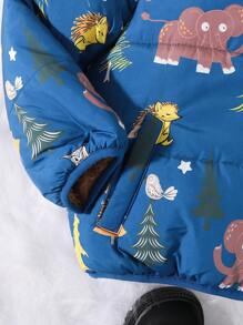 SHEIN 1 peça jaqueta acolchoada com forro quente e grosso para meninos, fofa, solta, desenho animado, animal e árvore, versátil e confortável para o inverno