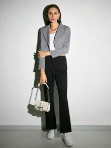 SHEIN EZwear High Waist Flare Leg Trousers - Black - View 6