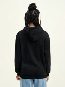 SHEIN EZwear Butterfly & Letter Graphic Hoodie - Black - View 2