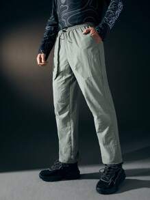 In My Nature Men 1pc Solid Drawstring Waist Outdoor Pants - Green - View 4