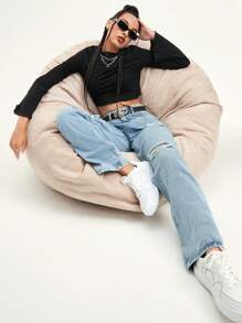 Muchica Lettuce Trim Flounce Sleeve Tee - Black - View 6