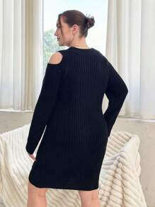 Flirla 大碼挖肩條紋針織毛衣洋裝