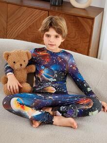 SHEIN Tween男孩銀河印花合身睡衣套裝 - 彩色 - 查看 5