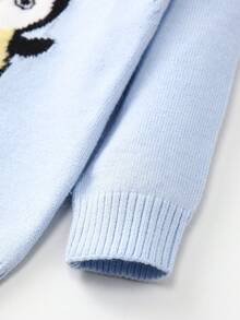 Baby Boy Penguin Pattern Raglan Sleeve Button Detail Sweater - Blue - View 6