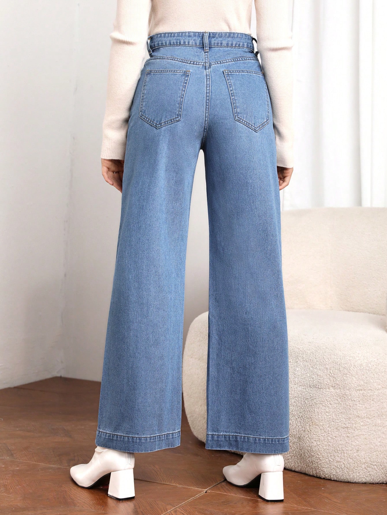 SHEIN Essnce بنطلون بساق واسع خصر عالي