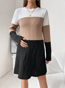 SHEIN Maternity Color Block Cable Knit Dress