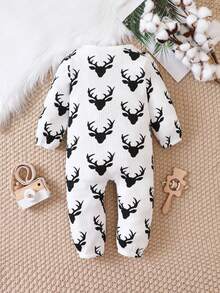 Baby Boy Elk Print Jumpsuit - White - View 2
