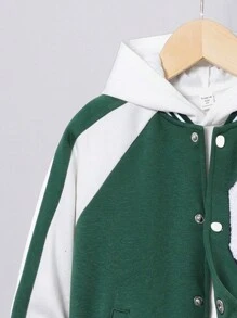 件小男孩休閒街頭風格字母刺繡運動外套拼色肩插袖撞色運動褲適合秋冬 - 彩色 - 查看 4