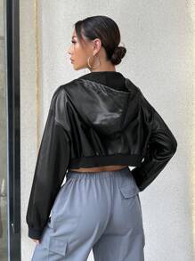 SHEIN Unity Cazadora Negro Con Capucha De Cremallera Para Mujer - Negro - Ver 2