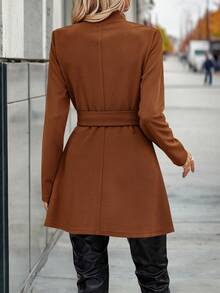 SHEIN LUNE 拉鏈開襟腰帶外套 - 棕色 - 查看 2