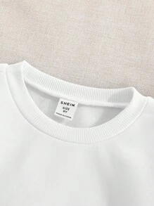 SHEIN Tween Girl Letter Graphic Thermal Lined Sweatshirt - White - View 4