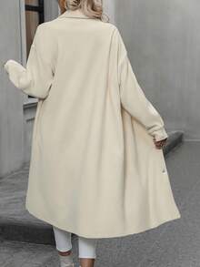 SHEIN Frenchy Drop Shoulder Flap Pocket Button Front Coat - Apricot - View 2