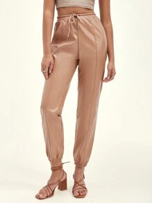 SHEIN BAE Pantalones PU de cintura con nudo