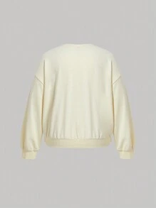 SHEIN MOD 女士加大號貓紋圓領運動衫 - 米色 - 查看 2