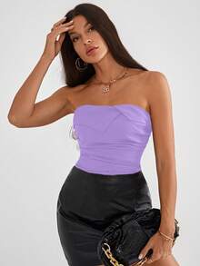 SHEIN Privé Concert Solid Ruched Tube Top - Purple - View 4