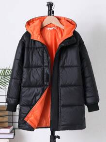 SHEIN Tween Boy Two Tone Hooded Padded Coat - Black - View 1