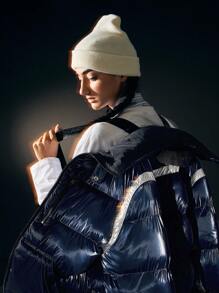 In My Nature 对比色饰边拉链衬垫大衣 - 寶藍色 - 查看 5