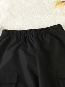 SHEIN Cô gái Tween Túi nắp bên cạnh Quần Cargo - màu đen - Xem 4