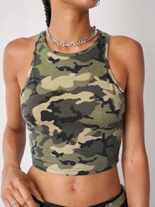 SHEIN EZwear Camo Print Crop Tank Top - Multicolor - View 4