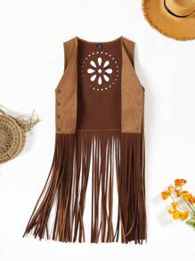 Soleia 流蘇下擺無袖仿麂皮外套馬甲