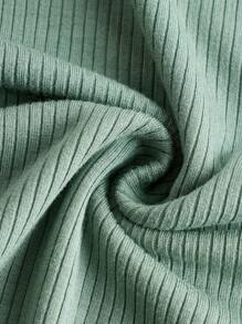 SHEIN Cô gái Dệt kim gân sọc Màu thuần Vòng cổ Đã thu thập Tay áo dài Áo thun - màu đen - Xem 5