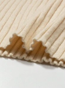 SHEIN Unity Mock Neck Ribbed Knit Top - Apricot - View 3