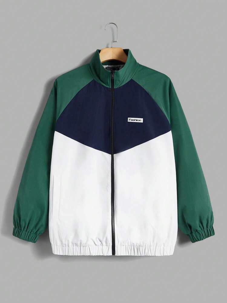 Plus Letter Graphic Colorblock Jacket