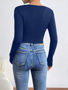 SHEIN Essnce 女士不对称下摆长袖 T 恤