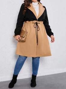 SHEIN LUNE Plus Two Tone Drawstring Waist Overcoat Fall Cloth For Women - Multicolor - View 5